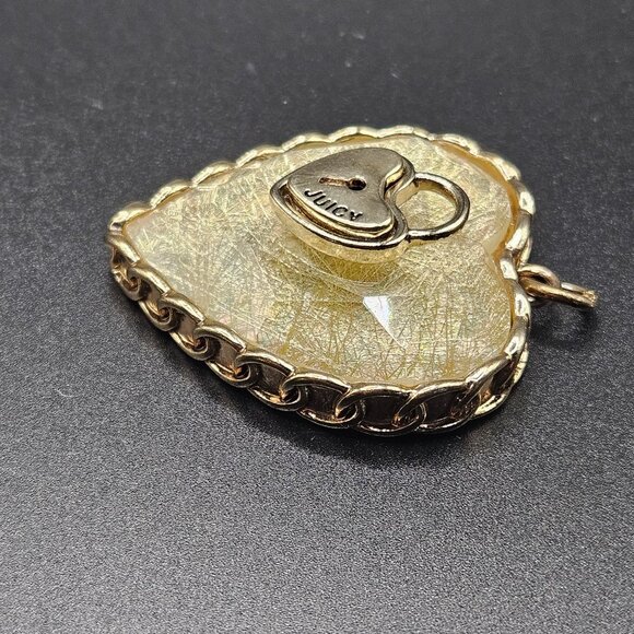 Vintage Juicy Couture Pendant Layered Crystal Heart Lock Gold Tone Trim Y2K - Picture 6 of 9